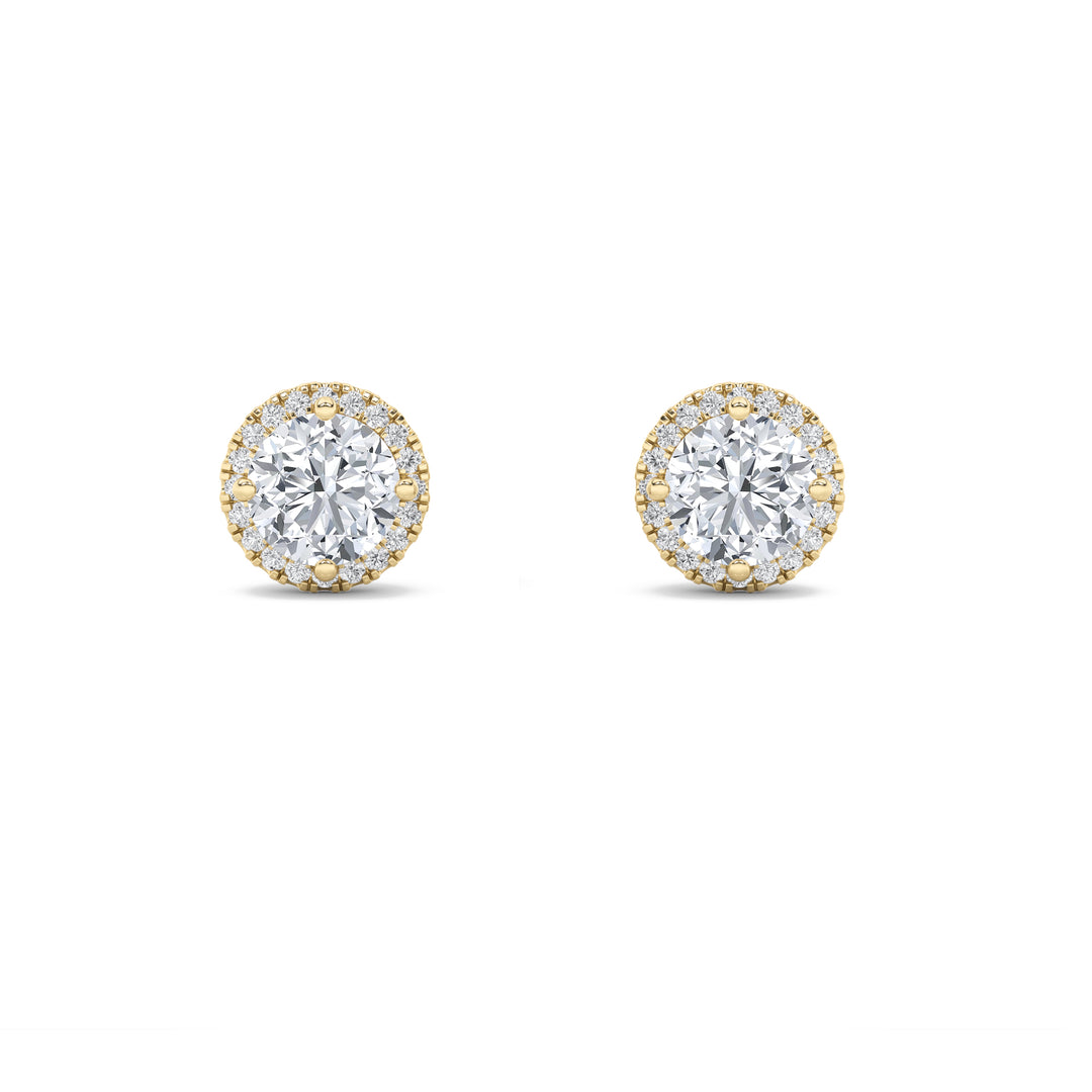 1CTW Round Shaped Lab Grown Diamond (F/VS) Halo Stud Earrings in 14K Gold