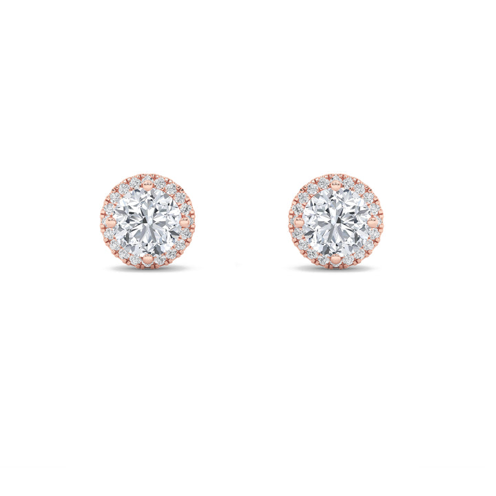 1CTW Round Shaped Lab Grown Diamond (F/VS) Halo Stud Earrings in 14K Gold