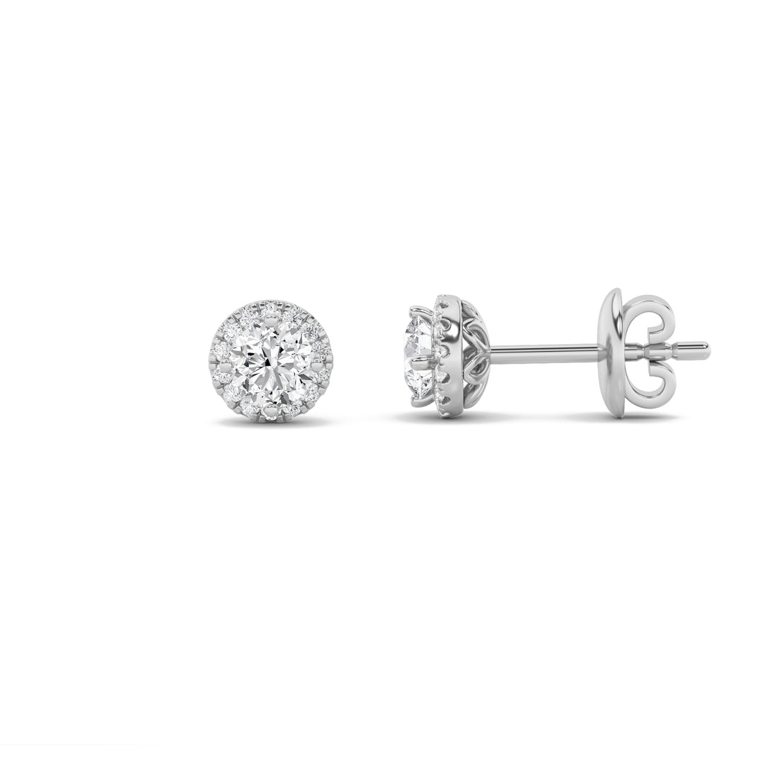 1.5CTW Round Shaped Lab Grown Diamond (F/VS) Halo Stud Earrings in 14K Gold