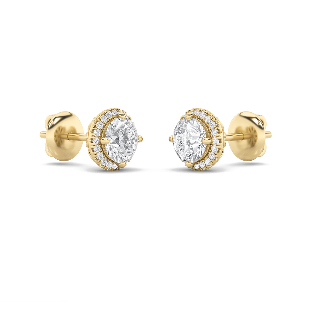 1.5CTW Round Shaped Lab Grown Diamond (F/VS) Halo Stud Earrings in 14K Gold