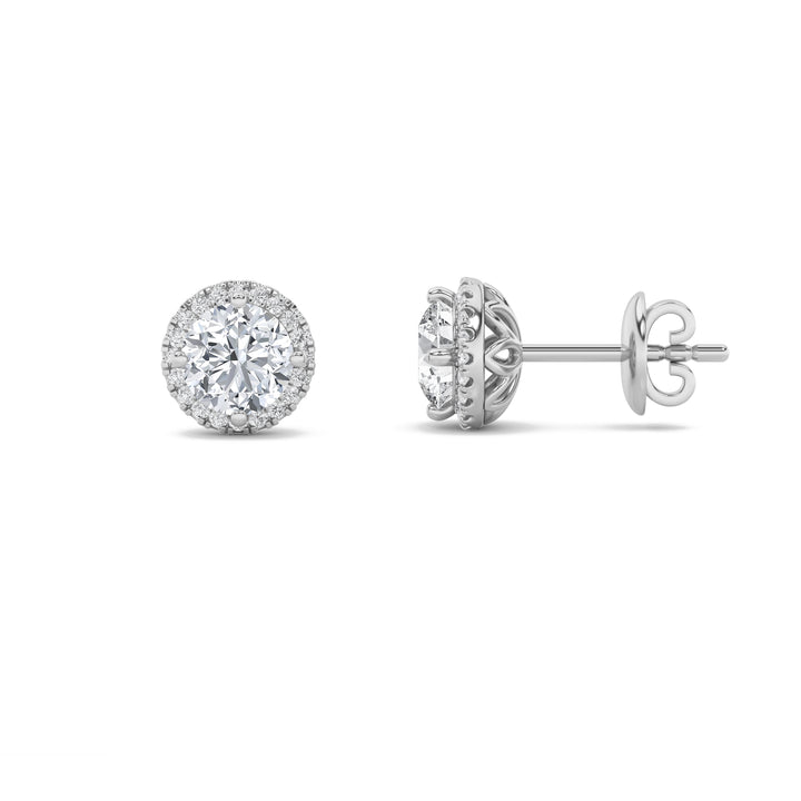 2CTW Round Shaped Lab Grown Diamond (G/VS) Halo Stud Earrings in 14K Gold