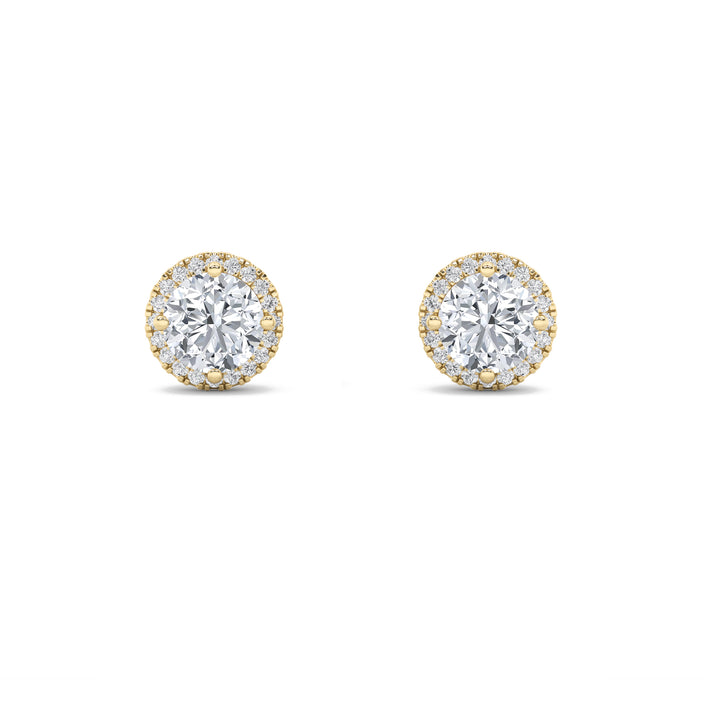 2CTW Round Shaped Lab Grown Diamond (F/VS) Halo Stud Earrings in 14K Gold