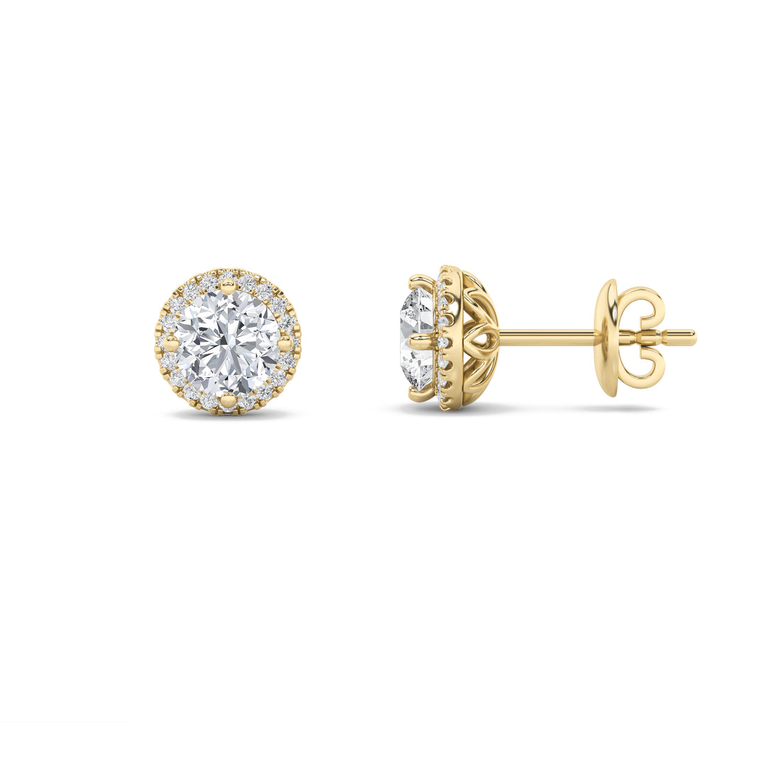 2CTW Round Shaped Lab Grown Diamond (G/VS) Halo Stud Earrings in 14K Gold