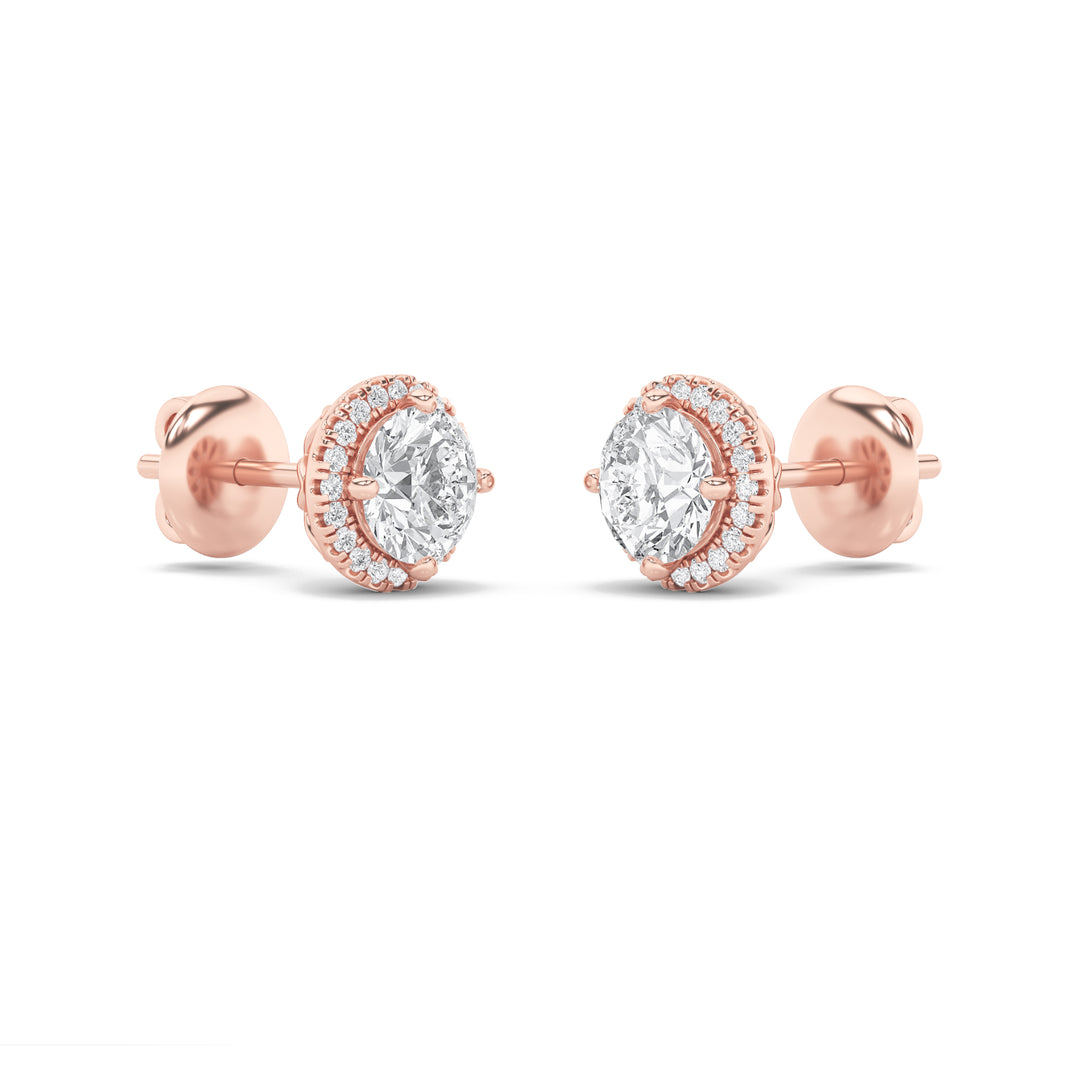 3Cttw Round Shaped Lab Grown Diamond (F/VS) Halo Stud Earrings in 14K Gold