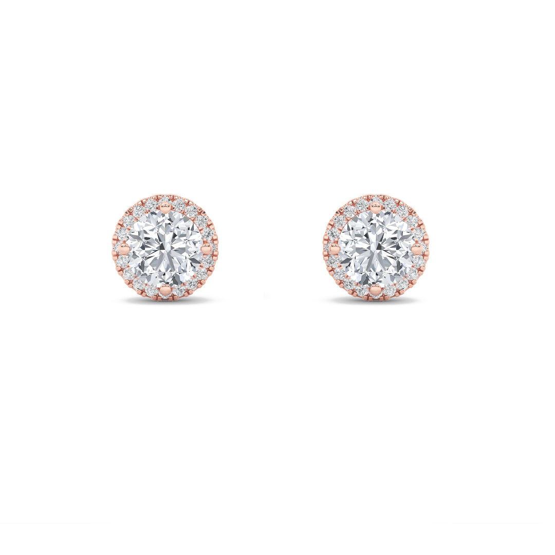 3Cttw Round Shaped Lab Grown Diamond (F/VS) Halo Stud Earrings in 14K Gold