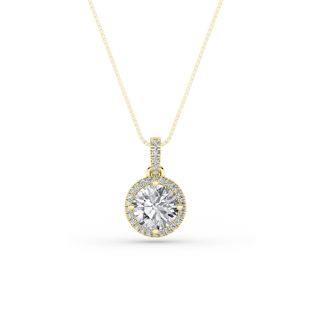 1.5Cttw Round Shaped Lab Grown Diamond (F/VS) Halo Pendant in 14K Gold