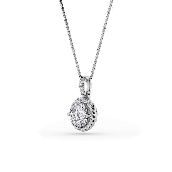 2Cttw Round Shaped Lab Grown Diamond (F/VS) Halo Pendant in 14K Gold