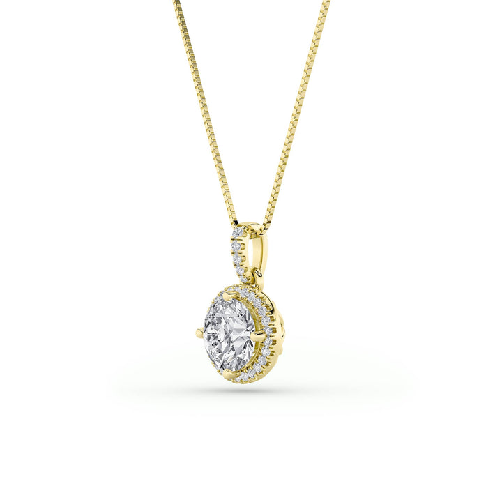 2Cttw Round Shaped Lab Grown Diamond (F/VS) Halo Pendant in 14K Gold
