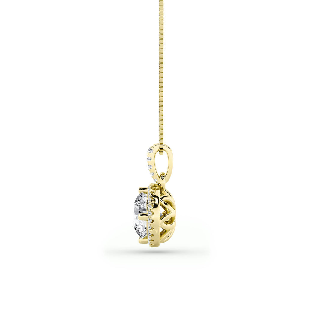 2Cttw Round Shaped Lab Grown Diamond (F/VS) Halo Pendant in 14K Gold