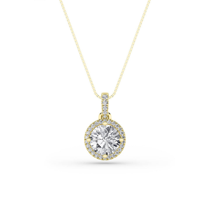 3Cttw Round Shaped Lab Grown Diamond (F/VS) Halo Pendant in 14K Gold