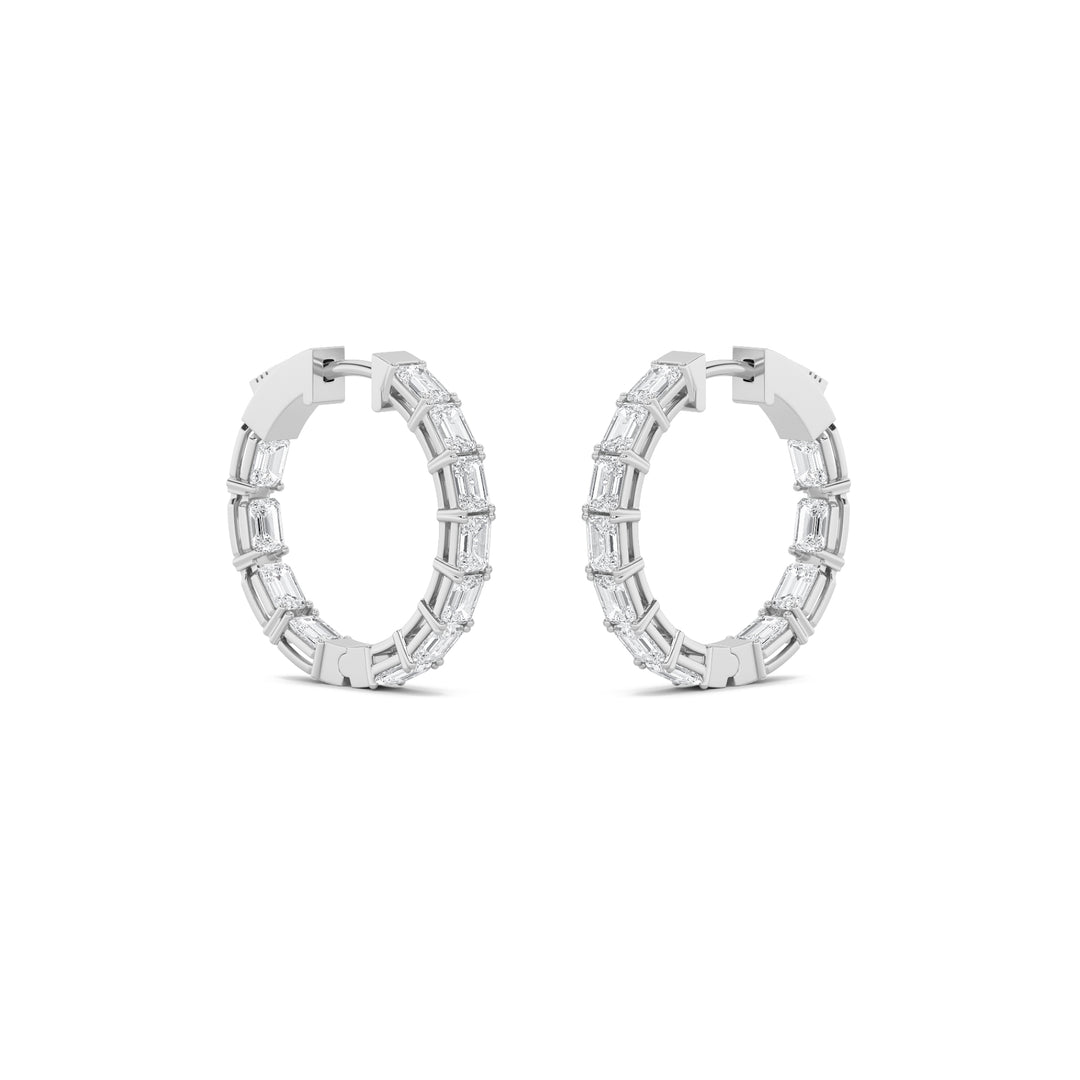 3.5Cttw Emerald Shaped Lab Grown Diamond (F/VS) Inside Out Hoop Earrings in 14K Gold