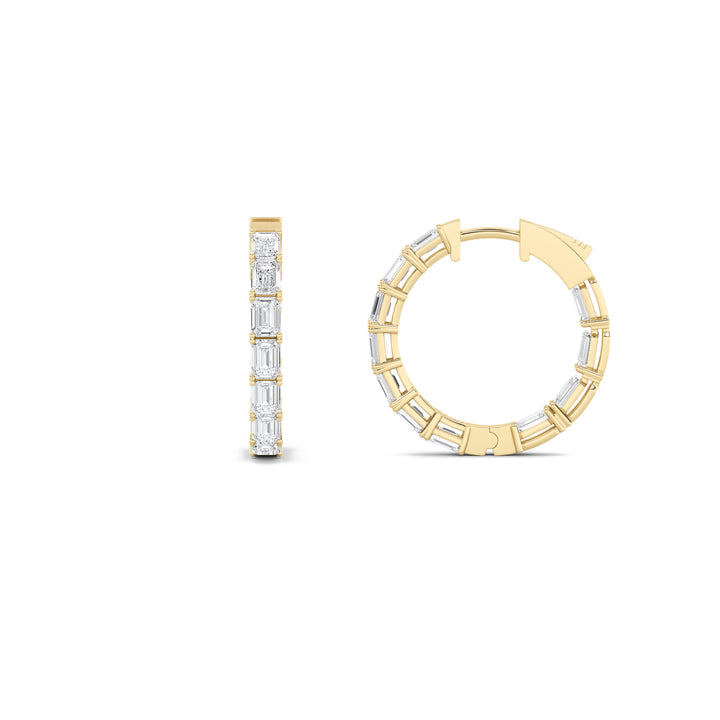 3.5Cttw Emerald Shaped Lab Grown Diamond (F/VS) Inside Out Hoop Earrings in 14K Gold