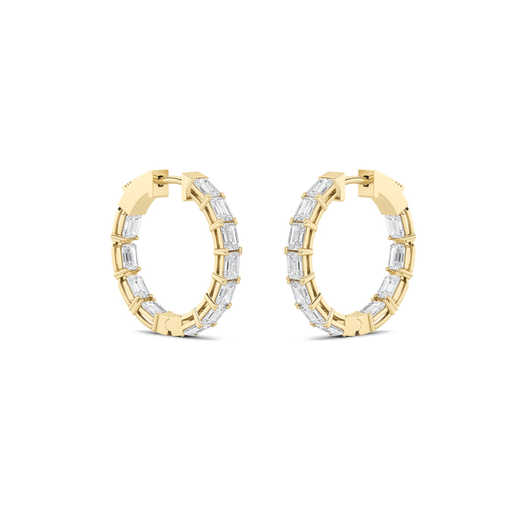 3.5Cttw Emerald Shaped Lab Grown Diamond (F/VS) Inside Out Hoop Earrings in 14K Gold
