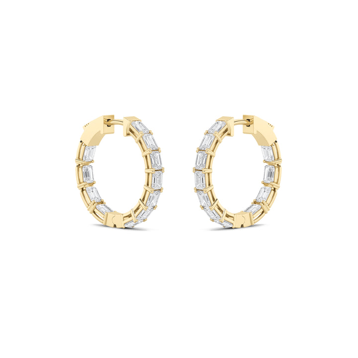 3.5Cttw Emerald Shaped Lab Grown Diamond (F/VS) Inside Out Hoop Earrings in 14K Gold