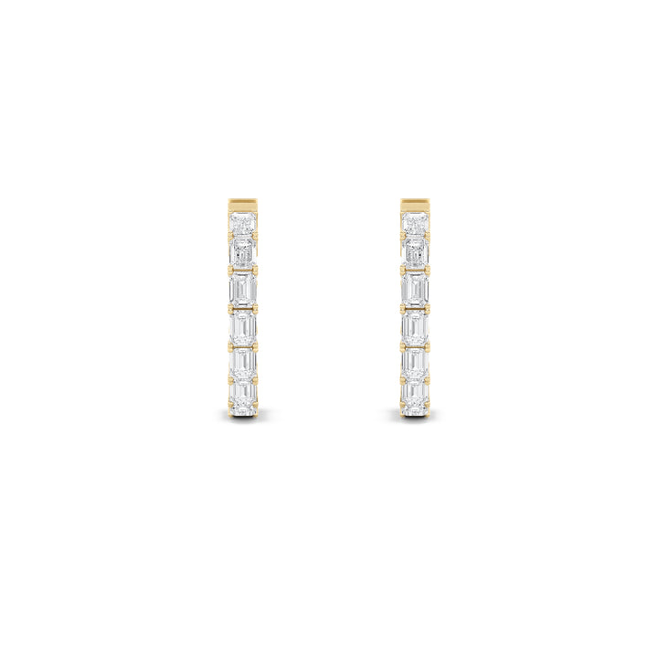 3.5Cttw Emerald Shaped Lab Grown Diamond (F/VVS) Inside Out Hoop Earrings in 14K Gold