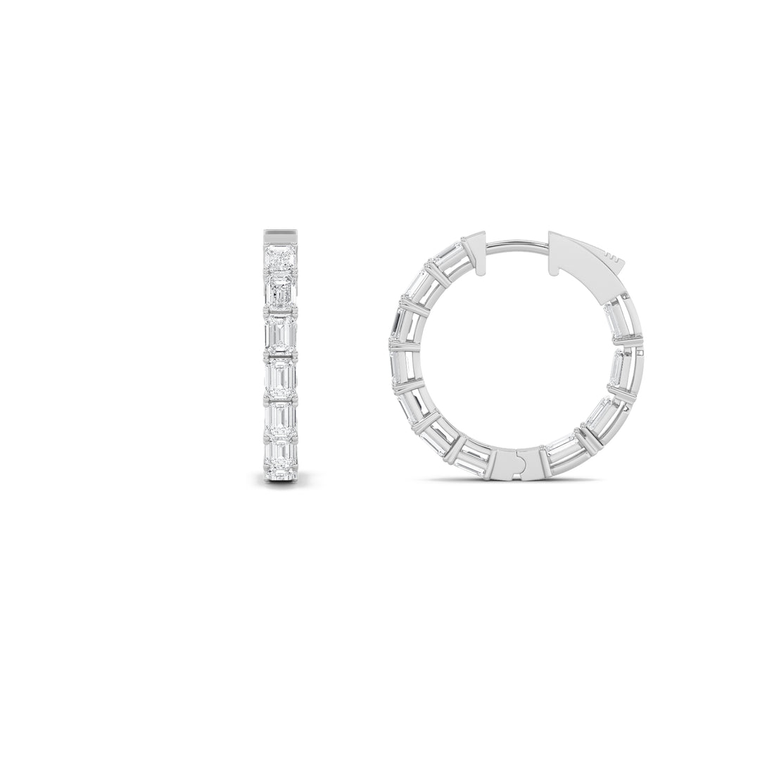4Cttw Emerald Shaped Lab Grown Diamond (F/VVS) Inside Out Hoop Earrings in 14K Gold