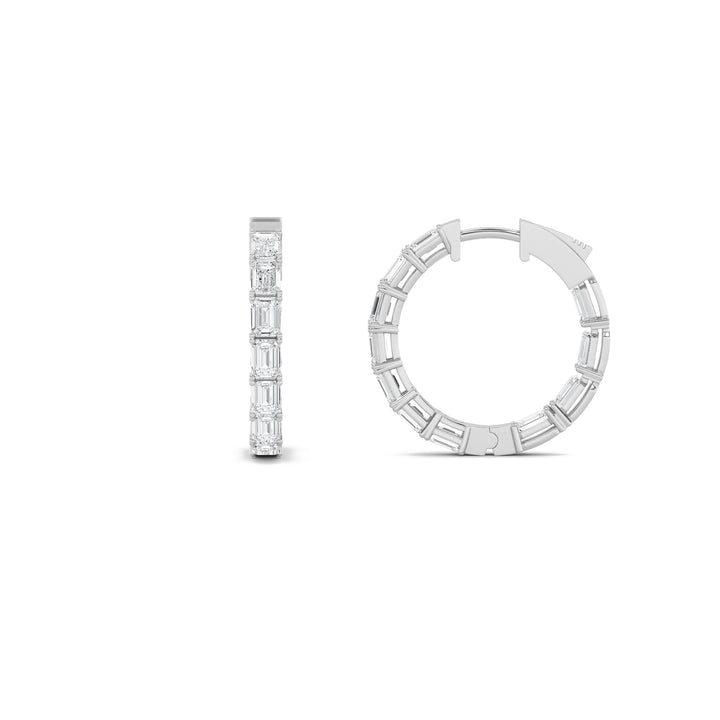 4Cttw Emerald Shaped Lab Grown Diamond (F/VVS) Inside Out Hoop Earrings in 14K Gold