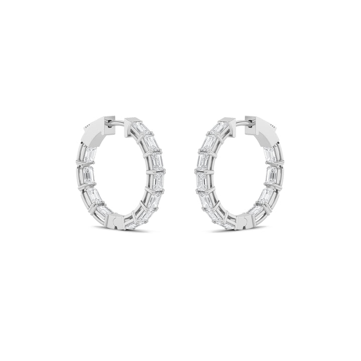 4Cttw Emerald Shaped Lab Grown Diamond (F/VVS) Inside Out Hoop Earrings in 14K Gold