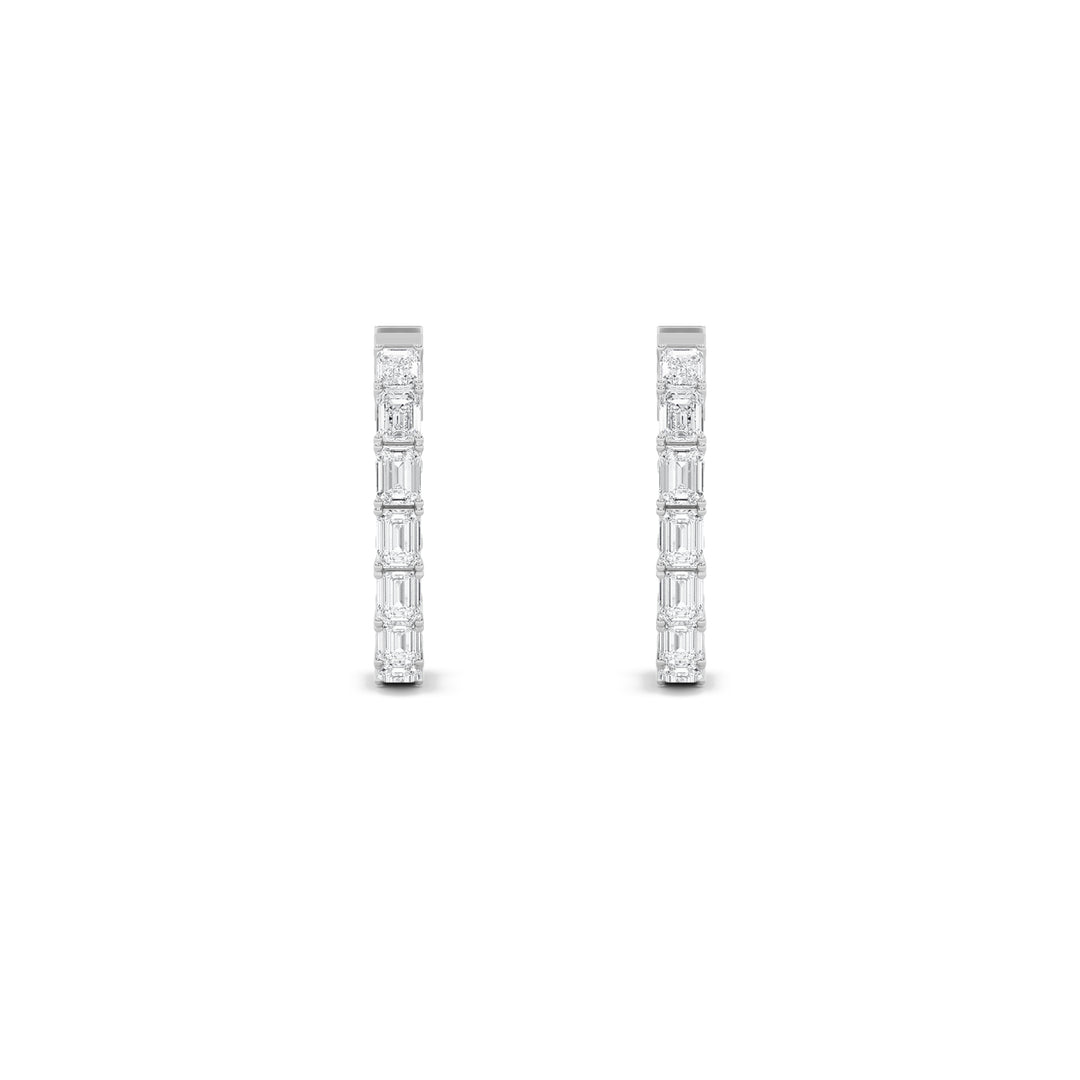 4Cttw Emerald Shaped Lab Grown Diamond (F/VVS) Inside Out Hoop Earrings in 14K Gold