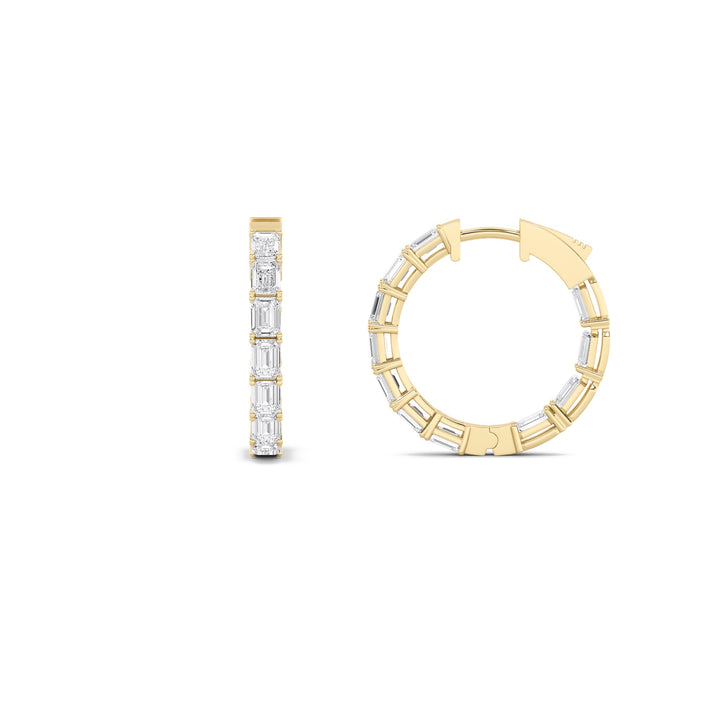 4Cttw Emerald Shaped Lab Grown Diamond (G/VS) Inside Out Hoop Earrings in 14K Gold