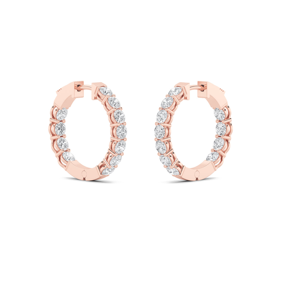 4Cttw Round Shaped Lab Grown Diamond (F/VS) Inside Out Hoop Earrings in 14K Gold