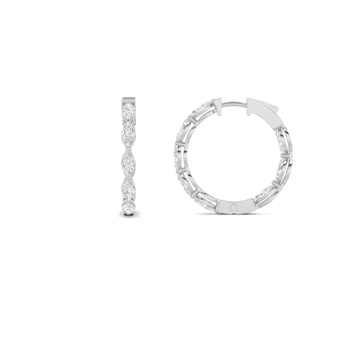 3Cttw Marquise Shaped Lab Grown Diamond (F/VS) Inside Out Hoop Earrings in 14K Gold