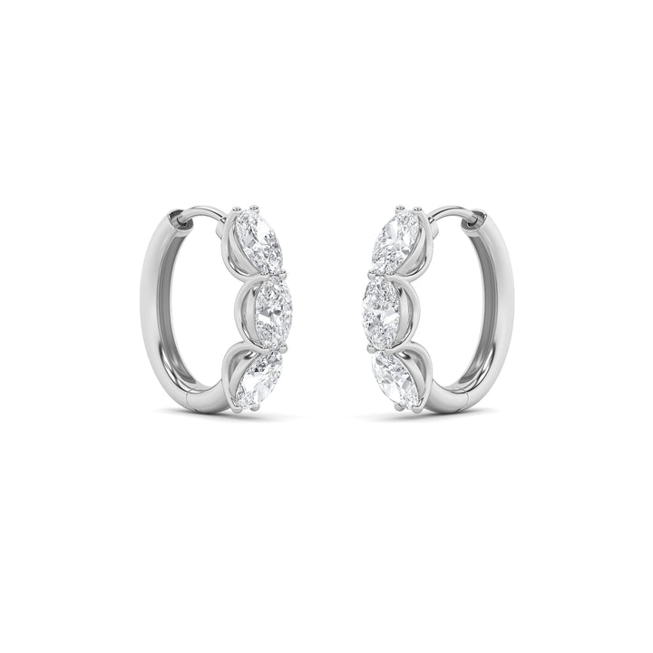 3Cttw Oval Shaped Lab Grown Diamond (F/VS) Three Stone Huggie Earrings in 14K Gold