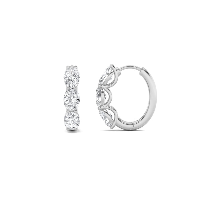 3Cttw Oval Shaped Lab Grown Diamond (G/VS) Three Stone Huggie Earrings in 14K Gold