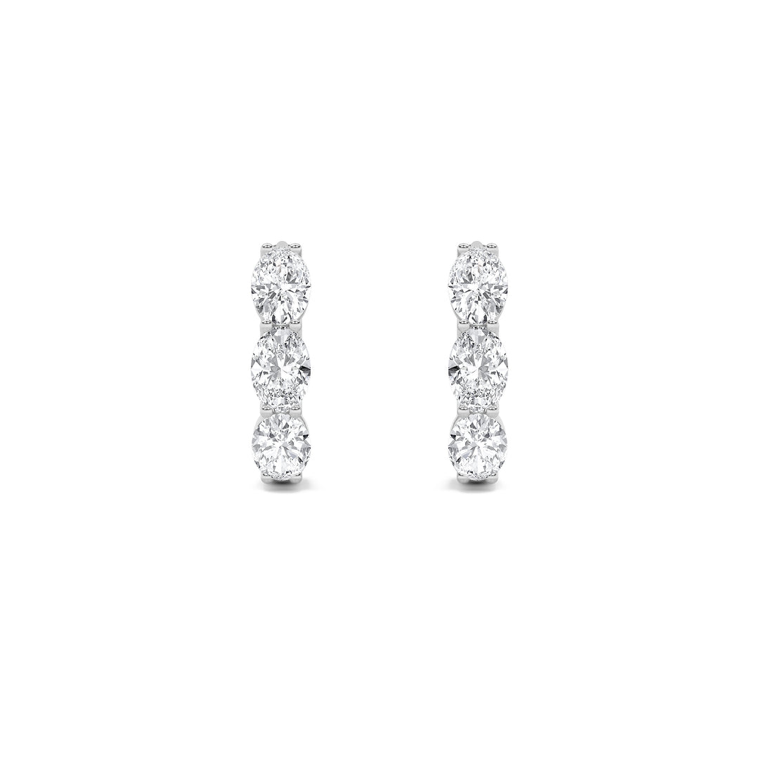 3Cttw Oval Shaped Lab Grown Diamond (G/VS) Three Stone Huggie Earrings in 14K Gold