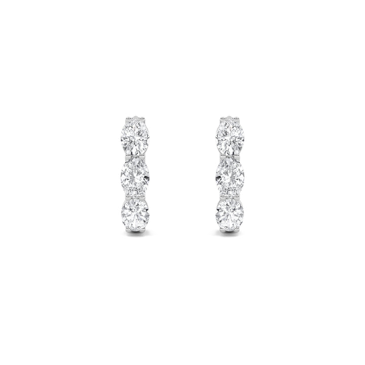 3Cttw Oval Shaped Lab Grown Diamond (G/VS) Three Stone Huggie Earrings in 14K Gold