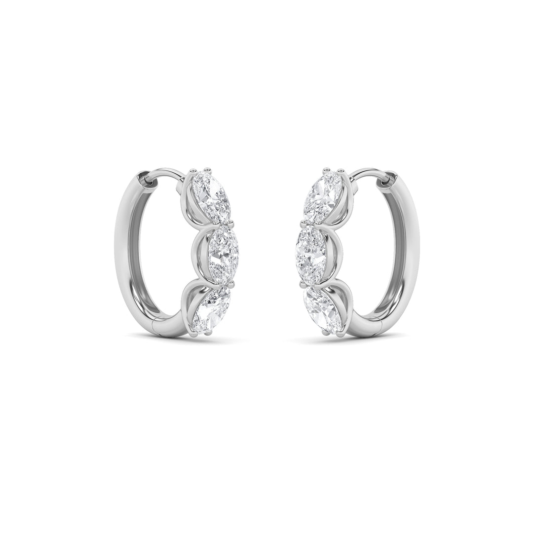 3Cttw Oval Shaped Lab Grown Diamond (G/VS) Three Stone Huggie Earrings in 14K Gold