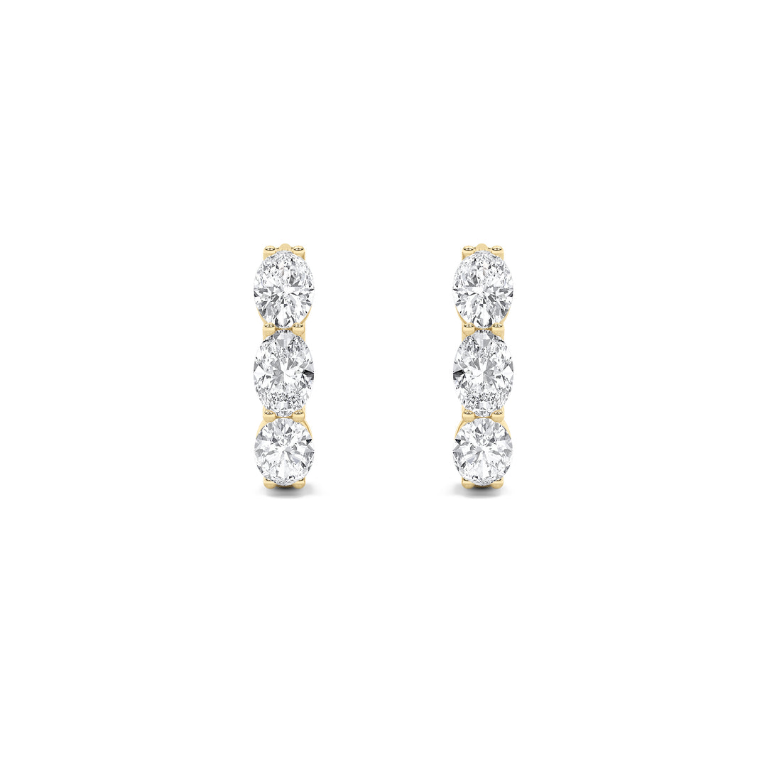 3Cttw Oval Shaped Lab Grown Diamond (F/VS) Three Stone Huggie Earrings in 14K Gold
