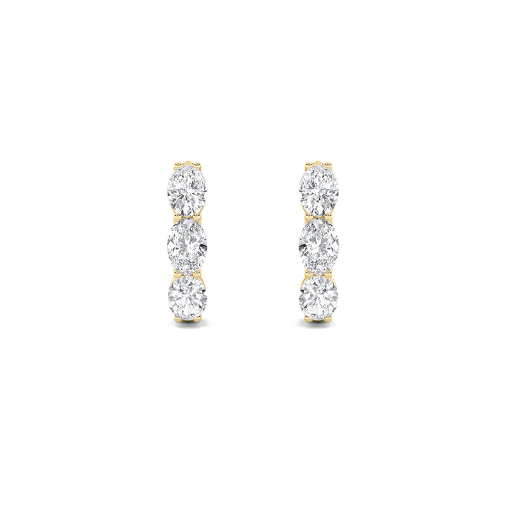 3Cttw Oval Shaped Lab Grown Diamond (F/VS) Three Stone Huggie Earrings in 14K Gold