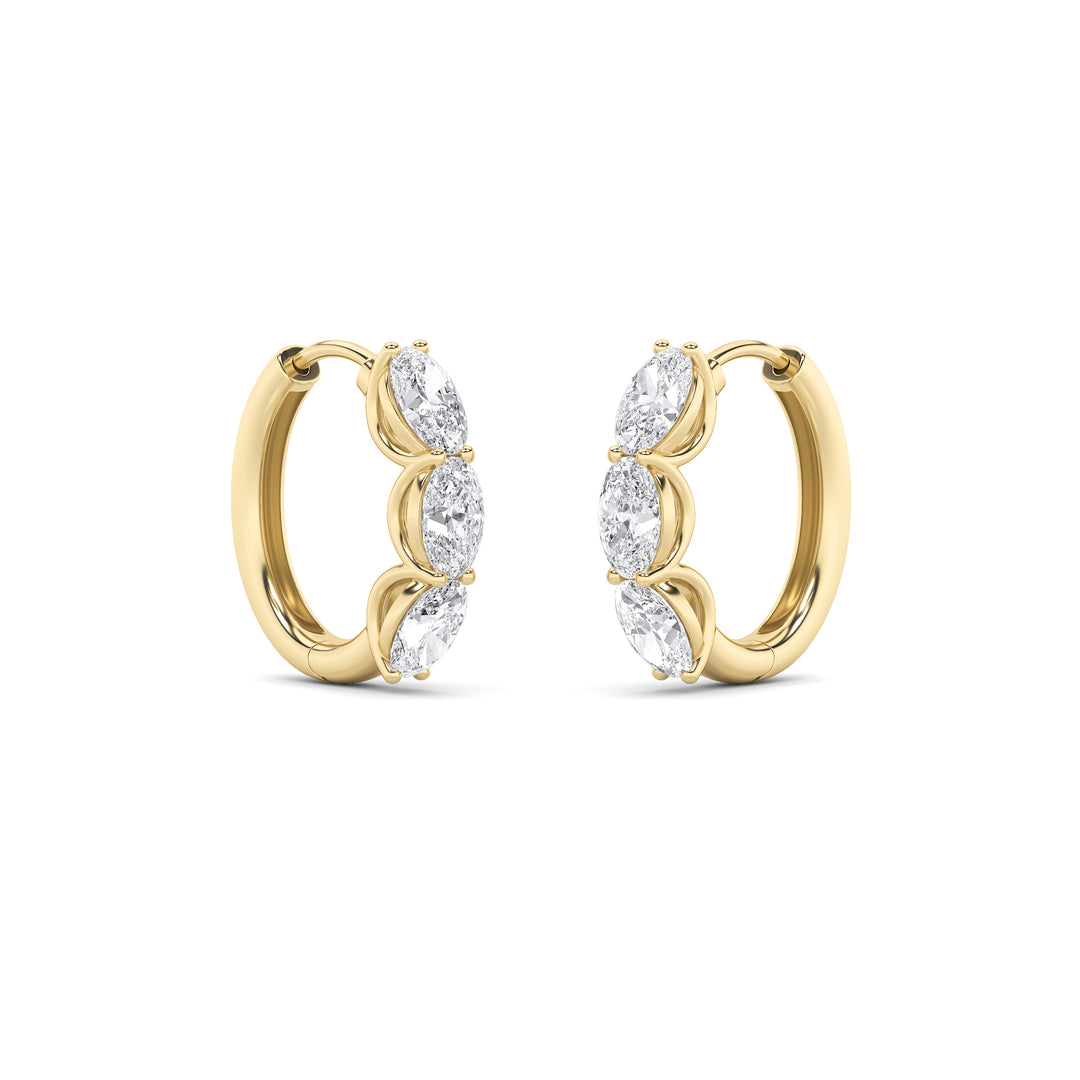 3Cttw Oval Shaped Lab Grown Diamond (G/VS) Three Stone Huggie Earrings in 14K Gold