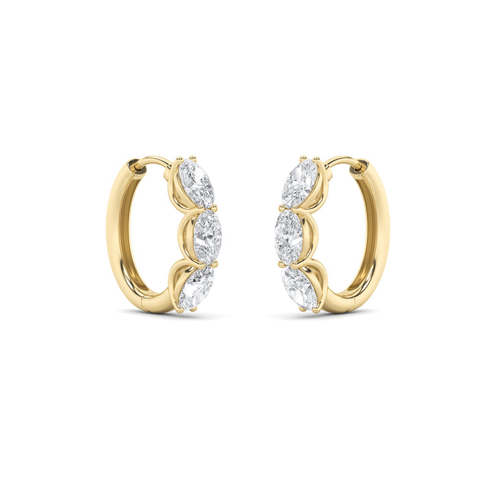 3Cttw Oval Shaped Lab Grown Diamond (G/VS) Three Stone Huggie Earrings in 14K Gold