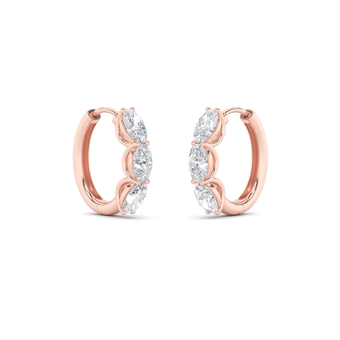 3Cttw Oval Shaped Lab Grown Diamond (F/VS) Three Stone Huggie Earrings in 14K Gold