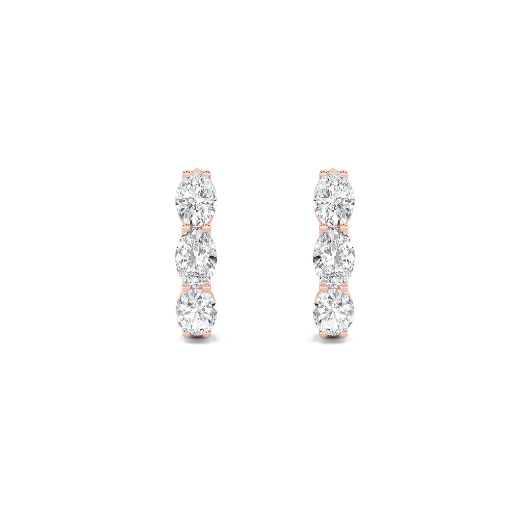 3Cttw Oval Shaped Lab Grown Diamond (F/VS) Three Stone Huggie Earrings in 14K Gold