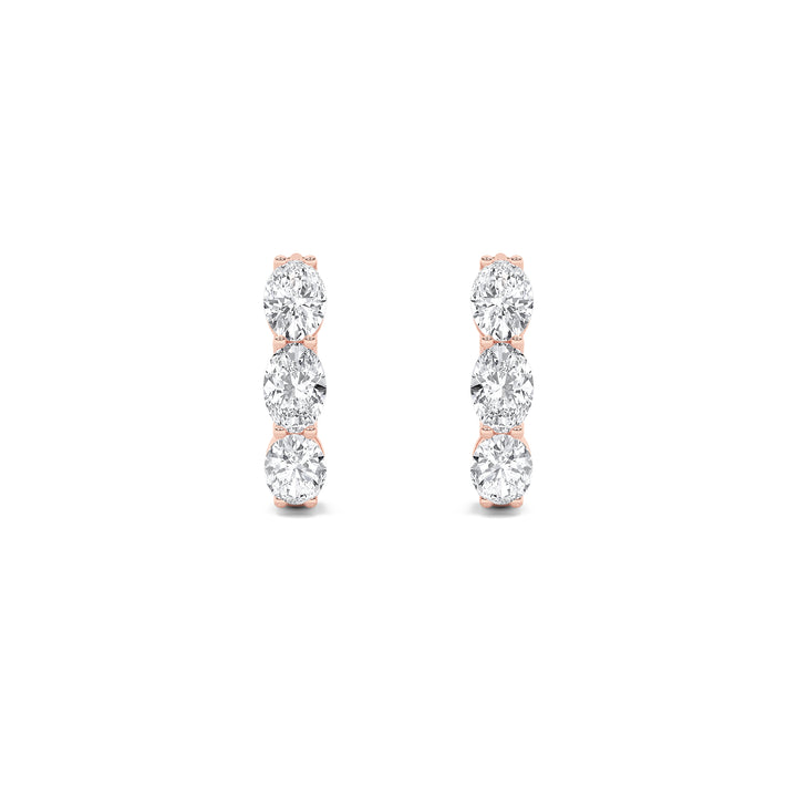 3Cttw Oval Shaped Lab Grown Diamond (F/VS) Three Stone Huggie Earrings in 14K Gold
