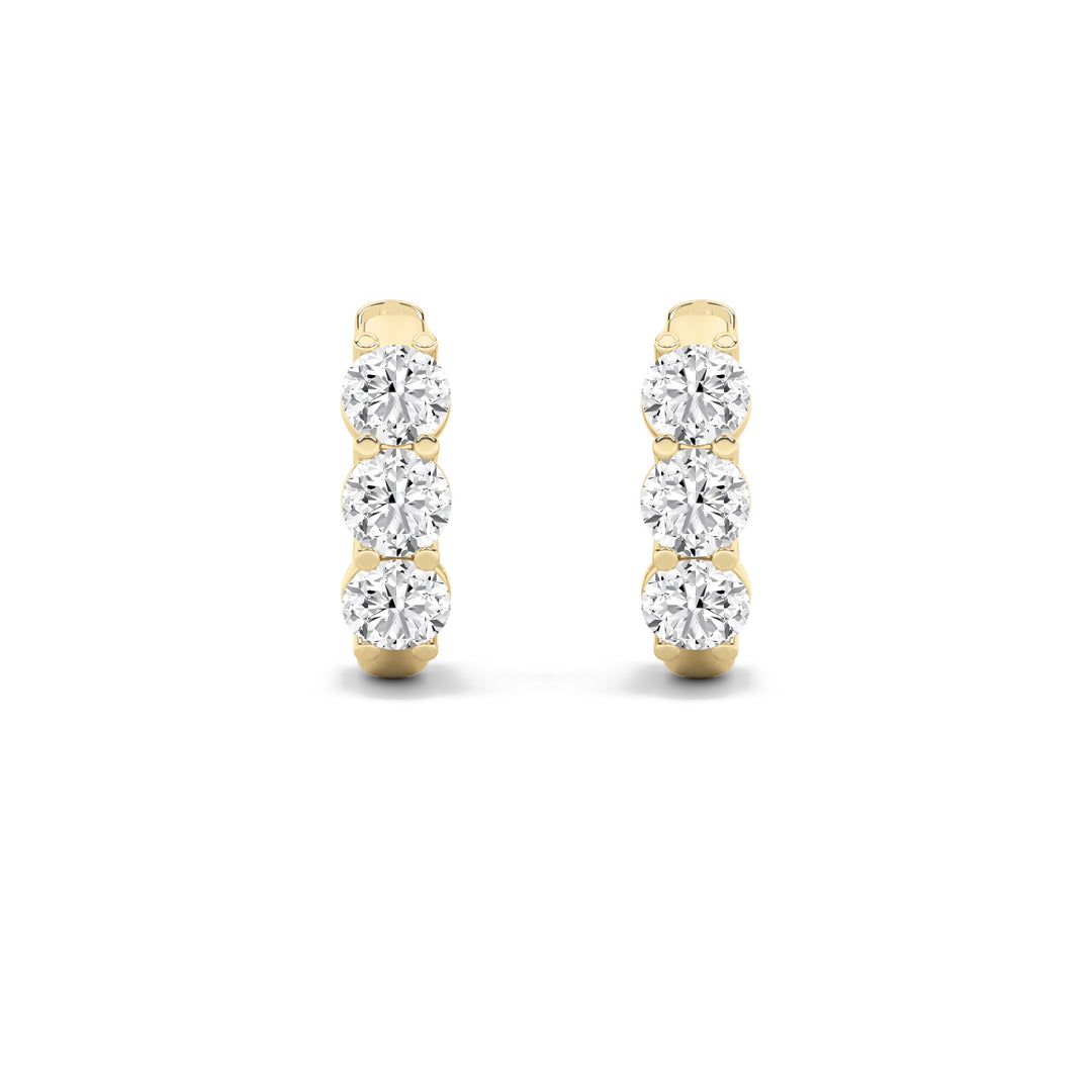 2CTW Round Shaped Lab Grown Diamond (G/VS) Three Stone Huggie Earrings in 10K Gold