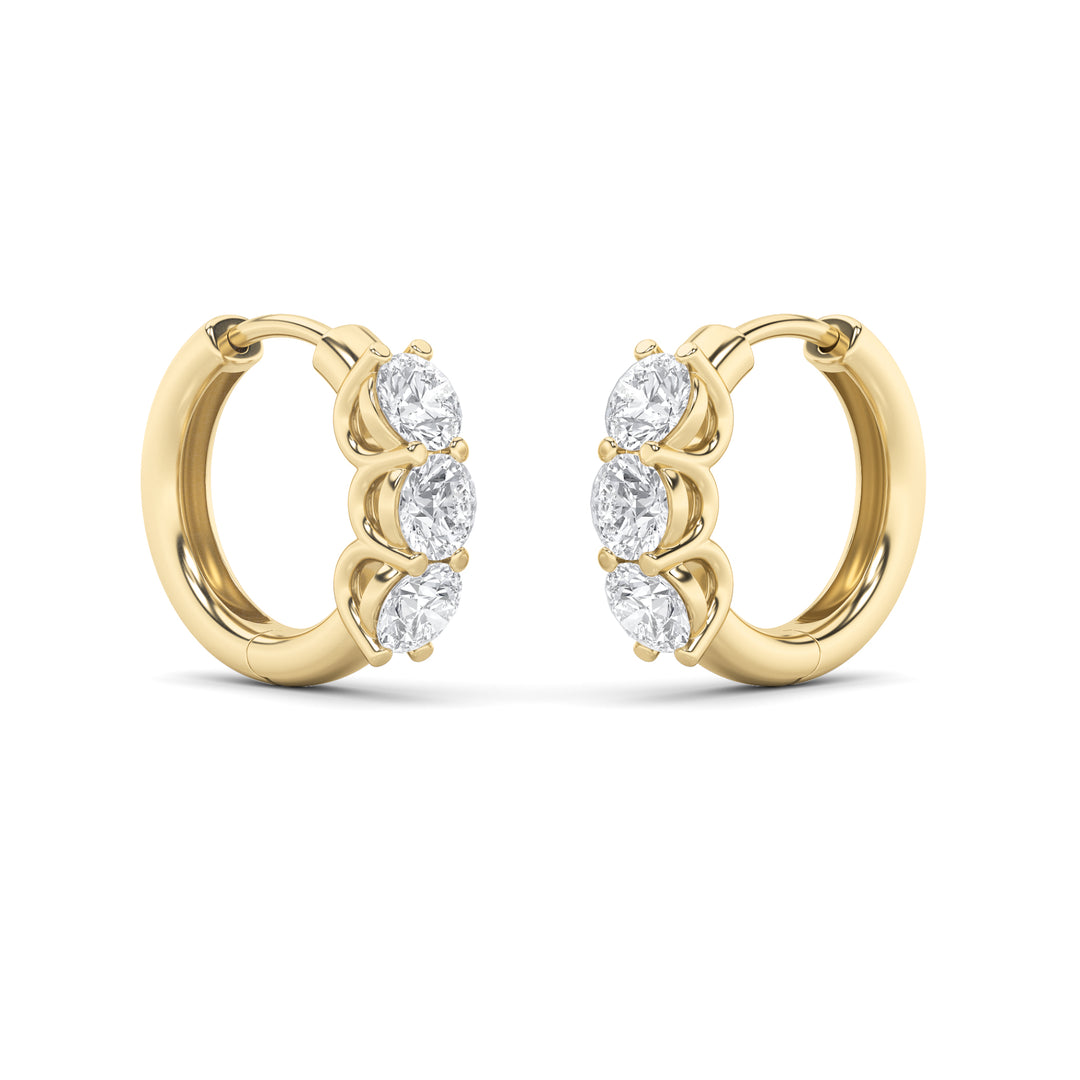 2CTW Round Shaped Lab Grown Diamond (G/VS) Three Stone Huggie Earrings in 10K Gold