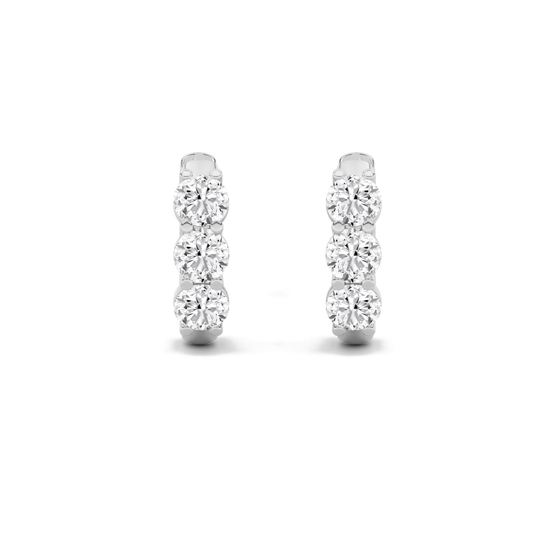 2Cttw Round Shaped Lab Grown Diamond (F/VS) ThreeStone Huggie Earrings in 14K Gold