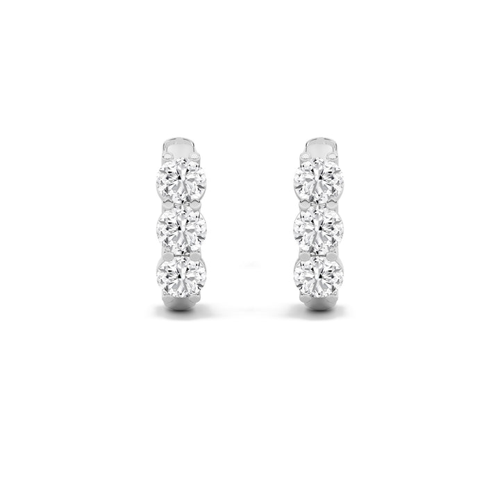 2Cttw Round Shaped Lab Grown Diamond (F/VS) ThreeStone Huggie Earrings in 14K Gold