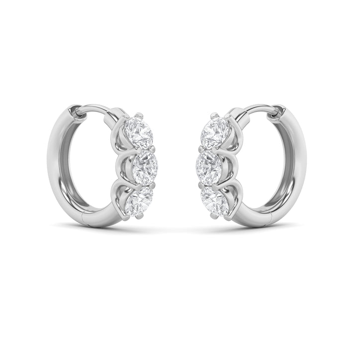 2Cttw Round Shaped Lab Grown Diamond (G/VS) ThreeStone Huggie Earrings in 14K Gold