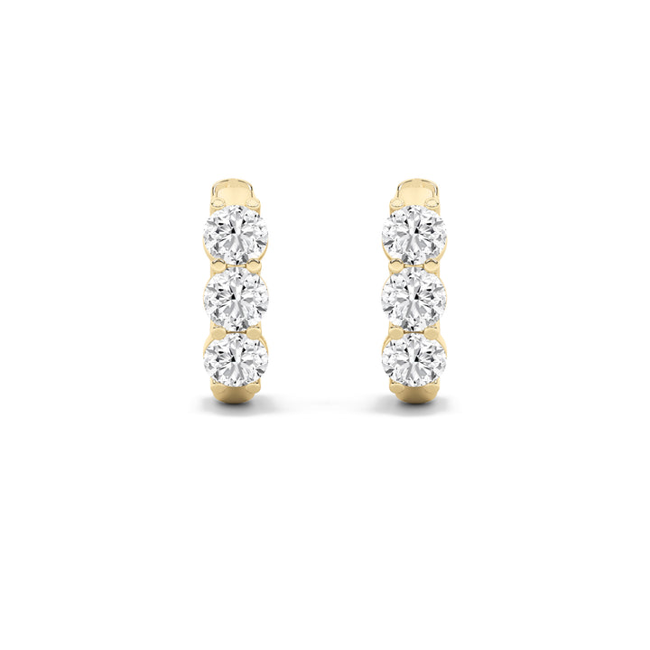 2Cttw Round Shaped Lab Grown Diamond (F/VS) ThreeStone Huggie Earrings in 14K Gold