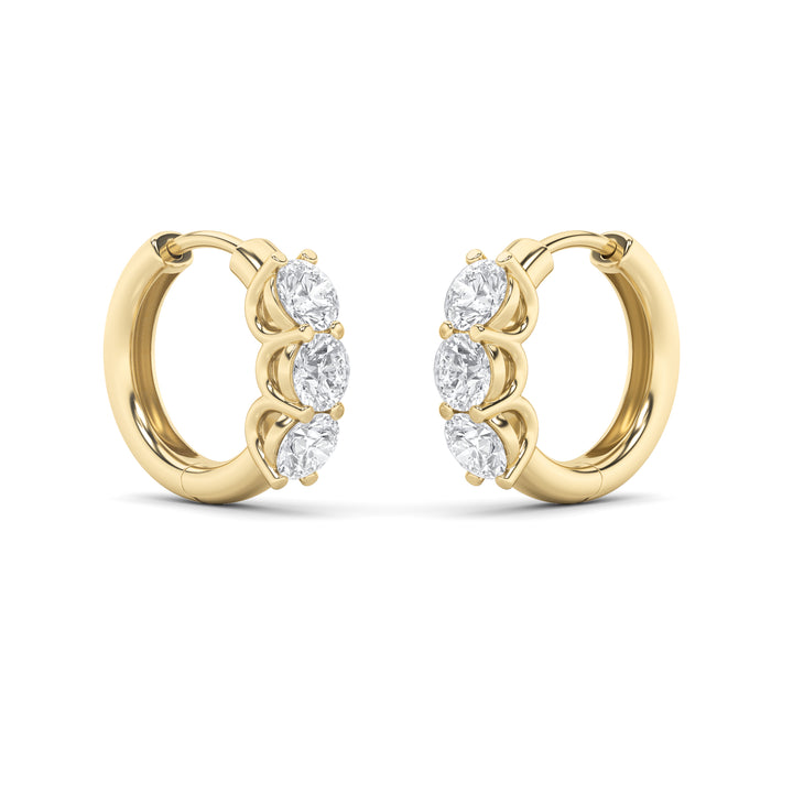 2Cttw Round Shaped Lab Grown Diamond (F/VS) ThreeStone Huggie Earrings in 14K Gold