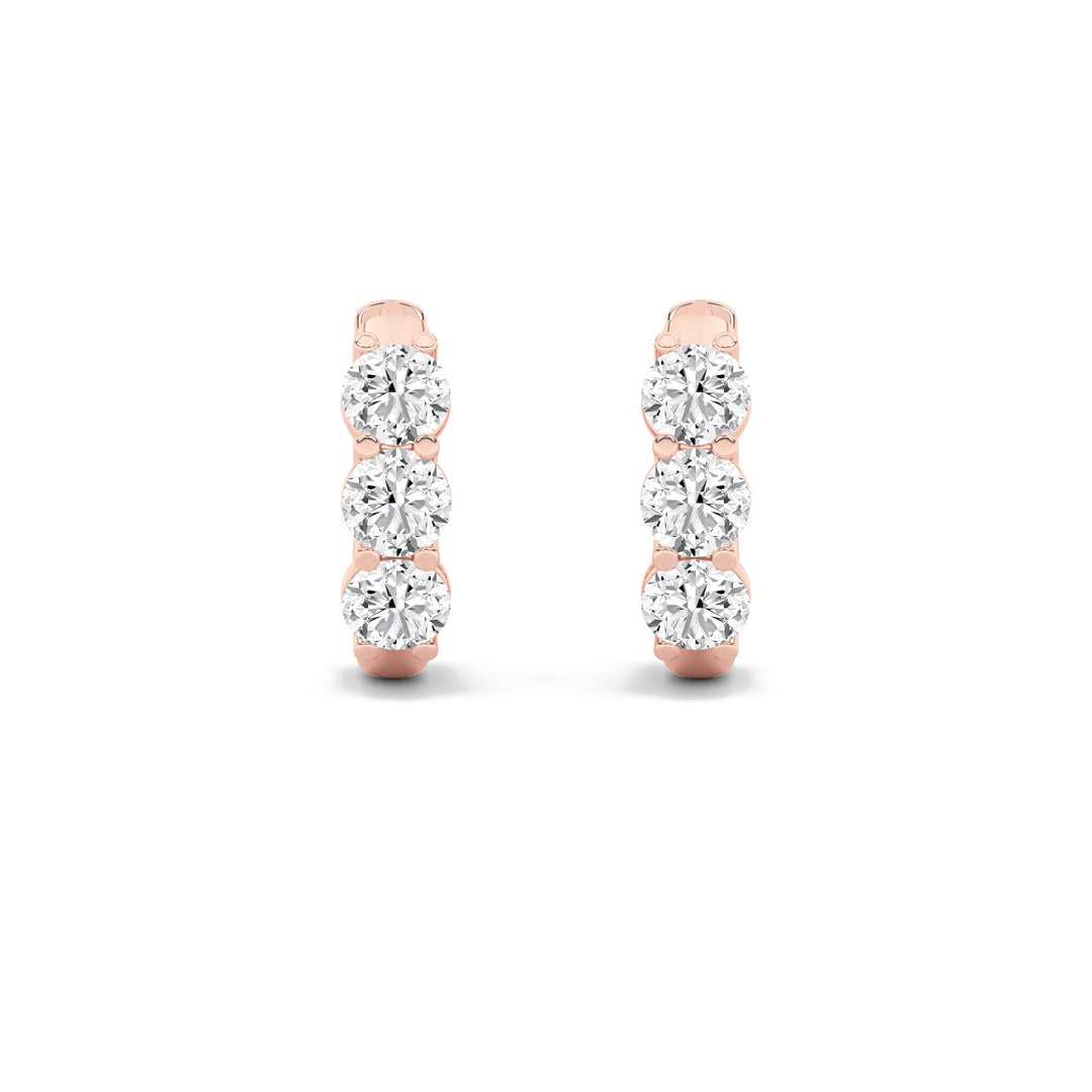 2Cttw Round Shaped Lab Grown Diamond (F/VS) ThreeStone Huggie Earrings in 14K Gold