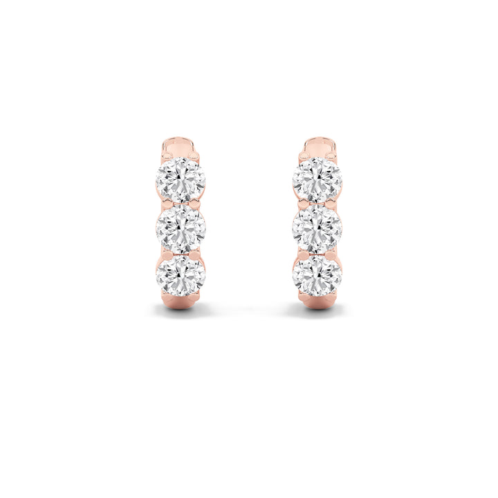 2Cttw Round Shaped Lab Grown Diamond (F/VS) ThreeStone Huggie Earrings in 14K Gold