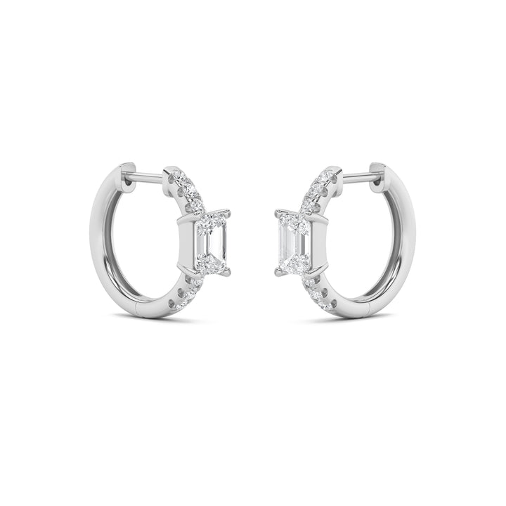 1.5CTW Emerald Shaped Lab Grown Diamond (F/VS) Solitare Accent Huggie Earrings in 10K Gold