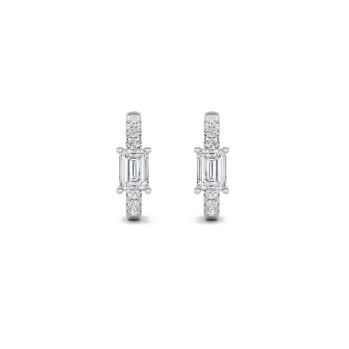 1.5CTW Emerald Shaped Lab Grown Diamond (G/VS) Solitare Accent Huggie Earrings in 14K Gold