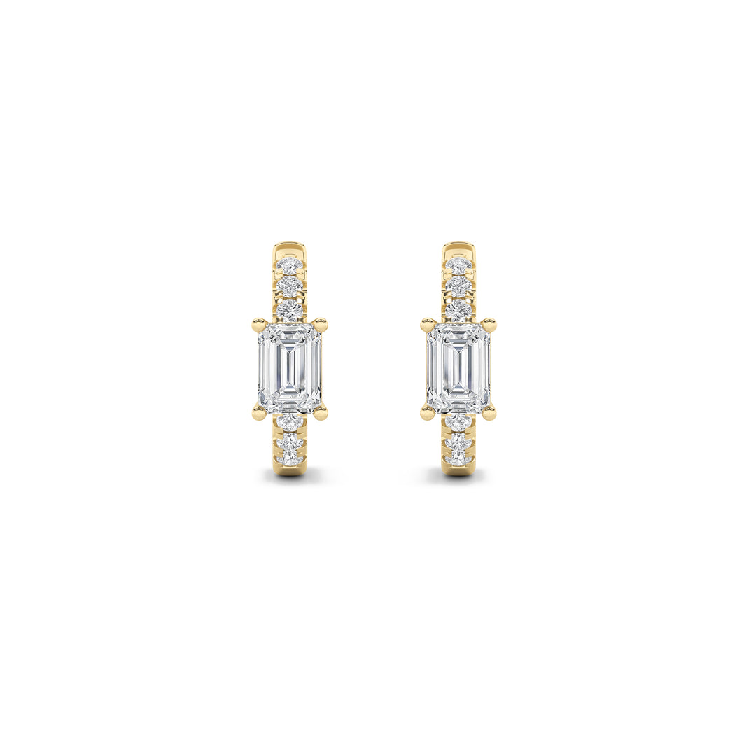 1.5CTW Emerald Shaped Lab Grown Diamond (F/VS) Accented Huggie Earrings in 14K Yellow Gold
